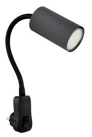 Moderne schwarze Wandleuchte mit flexiblem Arm und Schalter, seitliche Perspektive