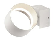 Moderne weiße Wandleuchte LOOP mit rundem, schwenkbarem Design, seitliche Perspektive