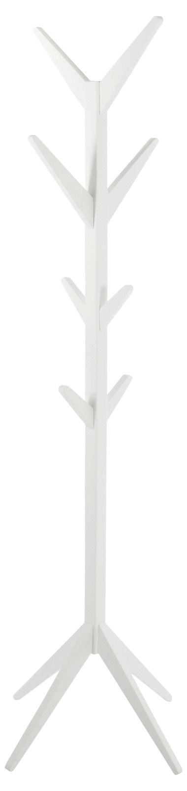 Weißer Garderobenständer in Baumform, frontal abgebildet