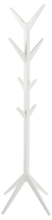 Weißer Garderobenständer in Baumform, frontal abgebildet