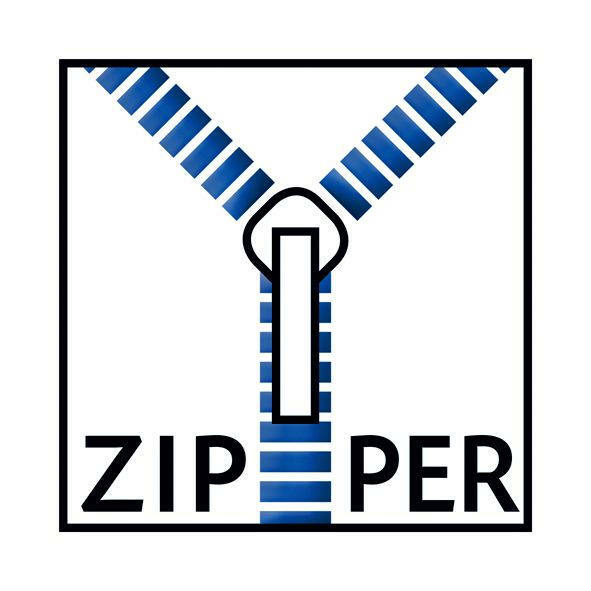 Illustration eines blauen Reißverschlusses in Nahaufnahme, der in einem Y-Muster geöffnet ist.