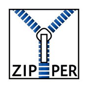 Illustration eines blauen Reißverschlusses in Nahaufnahme, der in einem Y-Muster geöffnet ist.