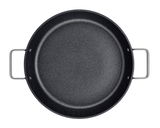 Schwarze Servierpfanne mit zwei Griffen, Draufsicht