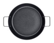 Schwarze Servierpfanne mit zwei Griffen, Draufsicht