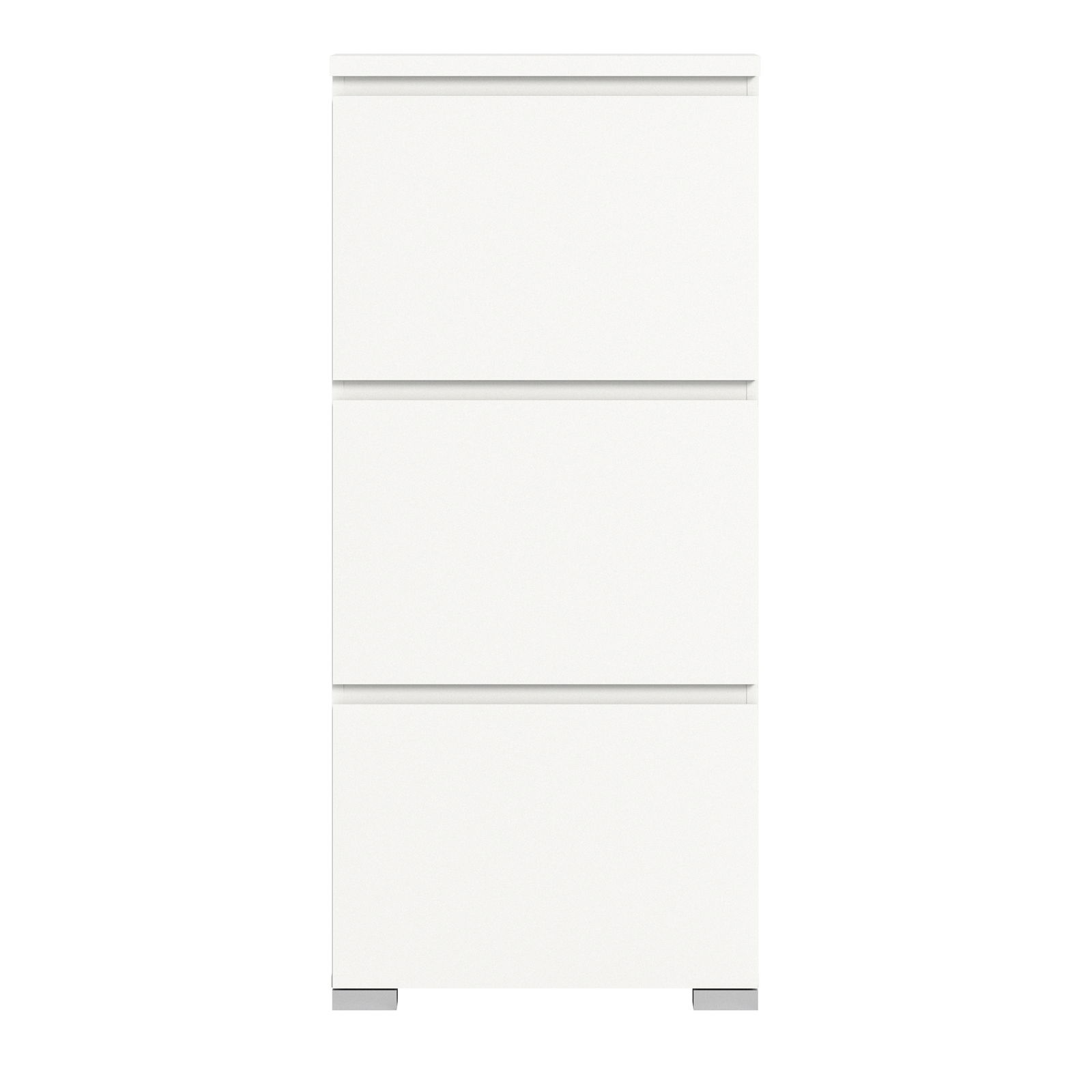 Weißer Schuhschrank mit drei Klappen, frontale Ansicht