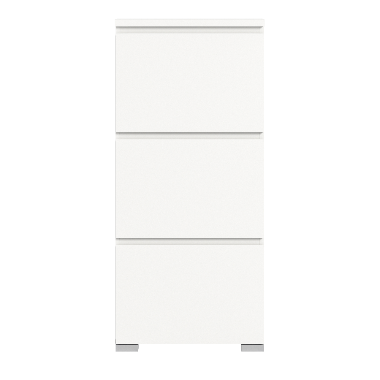 Weißer Schuhschrank mit drei Klappen, frontale Ansicht