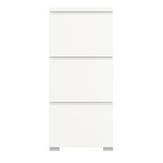 Weißer Schuhschrank mit drei Klappen, frontale Ansicht