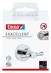 Verpackung des tesa Exxcellent Bademantelhakens in Chromoptik, Vorderansicht