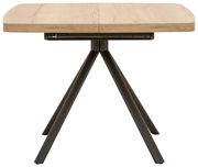 Moderner Esstisch 90x90cm mit Holzplatte und Metallbeinen, seitliche Perspektive