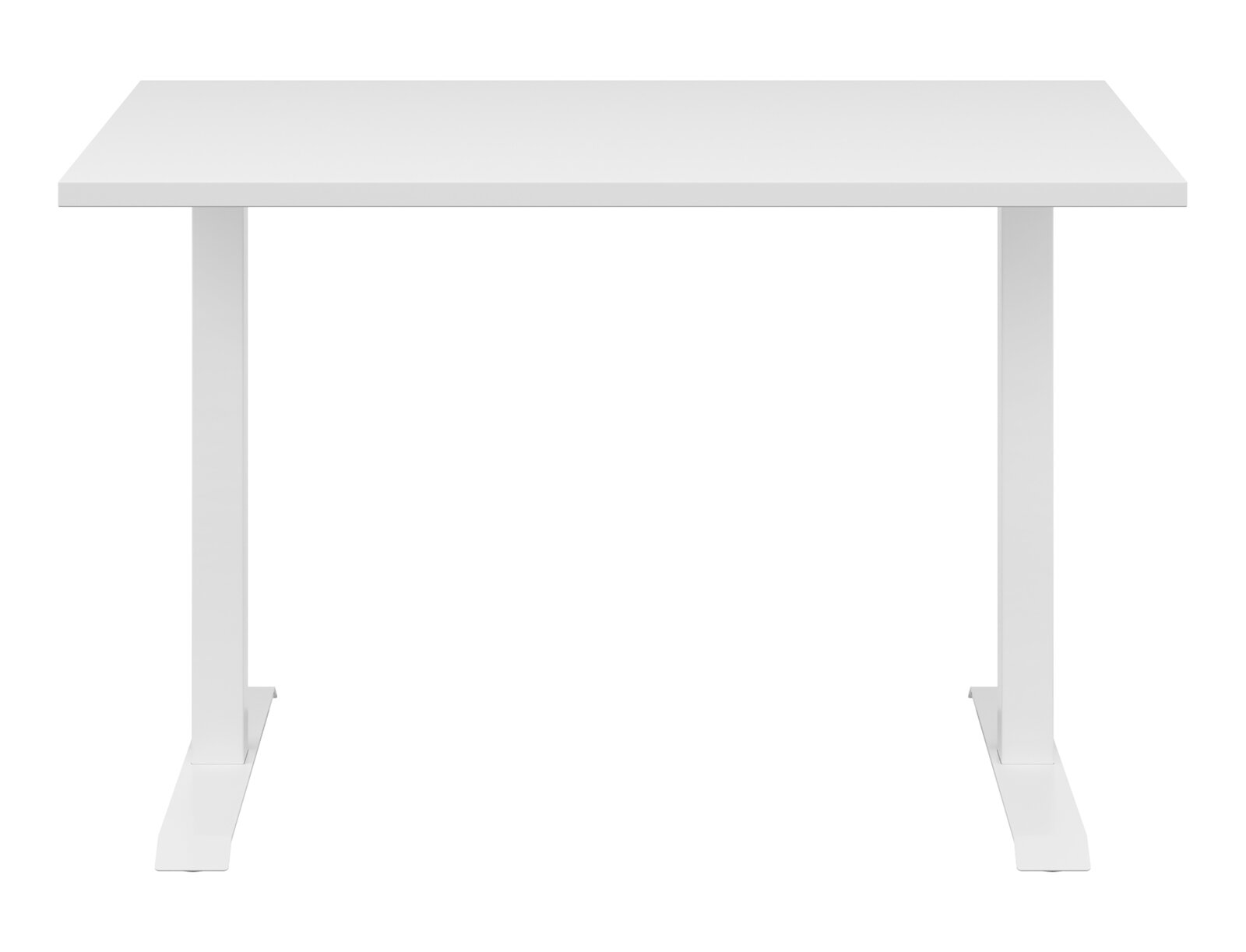 Weißer Schreibtisch CONNECT von vorne betrachtet, mit schlichtem Design und stabilen Metallbeinen.