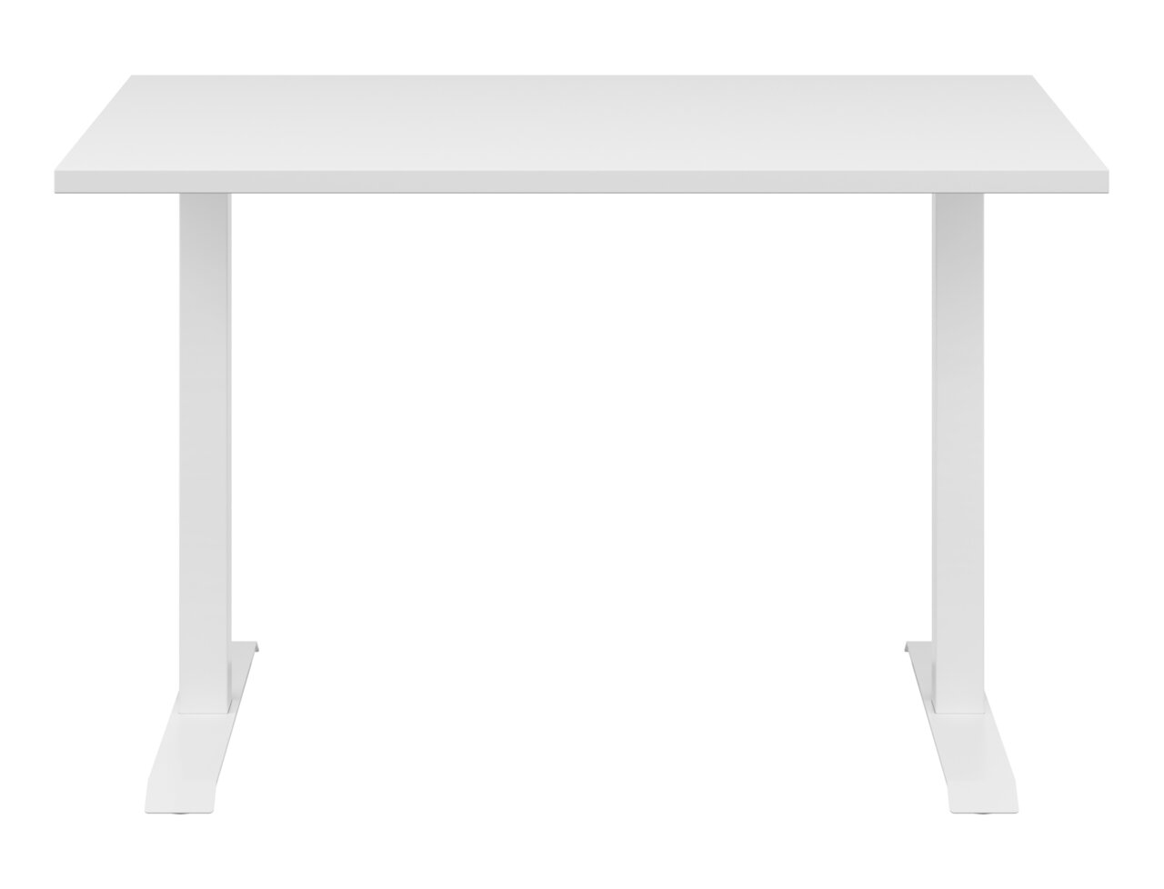 Weißer Schreibtisch CONNECT von vorne betrachtet, mit schlichtem Design und stabilen Metallbeinen.