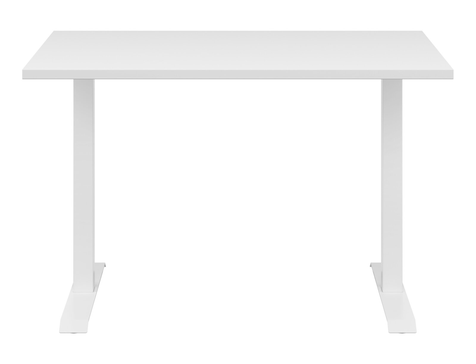 Het witte bureau CONNECT gezien vanaf de voorkant, met een strak ontwerp en stevige metalen poten.