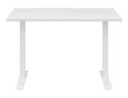 Het witte bureau CONNECT gezien vanaf de voorkant, met een strak ontwerp en stevige metalen poten.