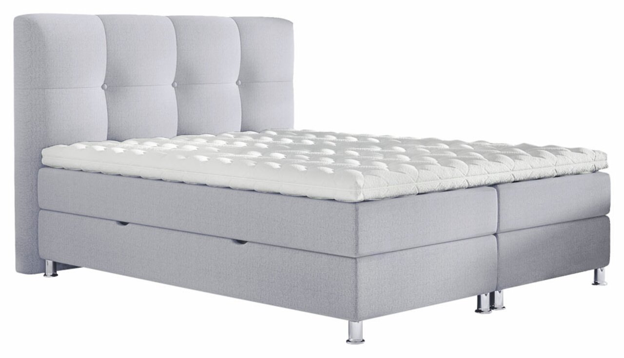 Z2 Boxbett 180 RICE Graues Boxbett mit gestepptem Kopfteil und Matratze, seitliche Perspektive