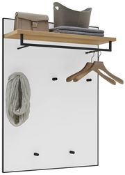 Garderobenpaneel mit Holzablage, Kleiderstange und Haken, seitliche Perspektive