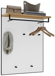 Garderobenpaneel mit Holzablage, Kleiderstange und Haken, seitliche Perspektive