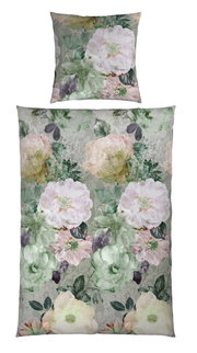 Wendebettwäsche mit floralem Muster in sanften Pastelltönen, Draufsicht