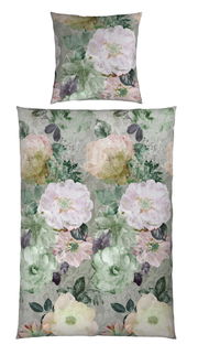 Wendebettwäsche mit floralem Muster in sanften Pastelltönen, Draufsicht