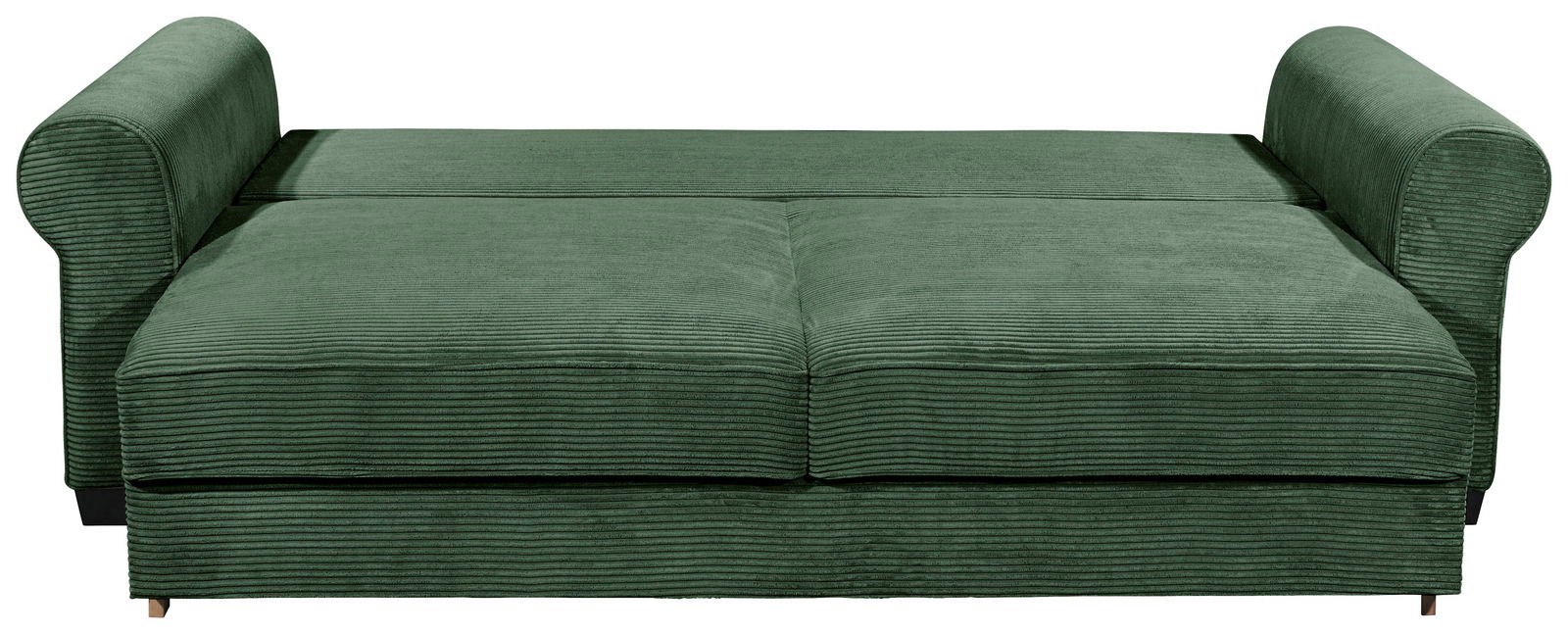 Grünes Funktionssofa in Liegeposition, Vorderansicht