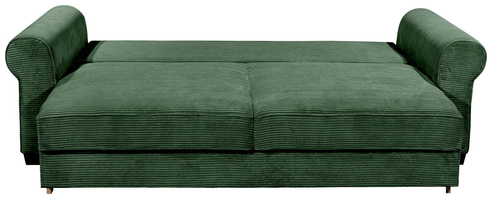 Grünes Funktionssofa in Liegeposition, Vorderansicht