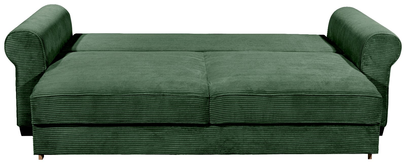 Grünes Funktionssofa in Liegeposition, Vorderansicht