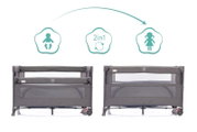 Reisebett in grauer Farbe, 2-in-1 Funktion, Vorderansicht