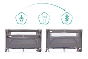 Reisebett in grauer Farbe, 2-in-1 Funktion, Vorderansicht