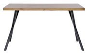 Moderner Schreibtisch mit Holzplatte und schwarzen Metallbeinen, Frontalansicht
