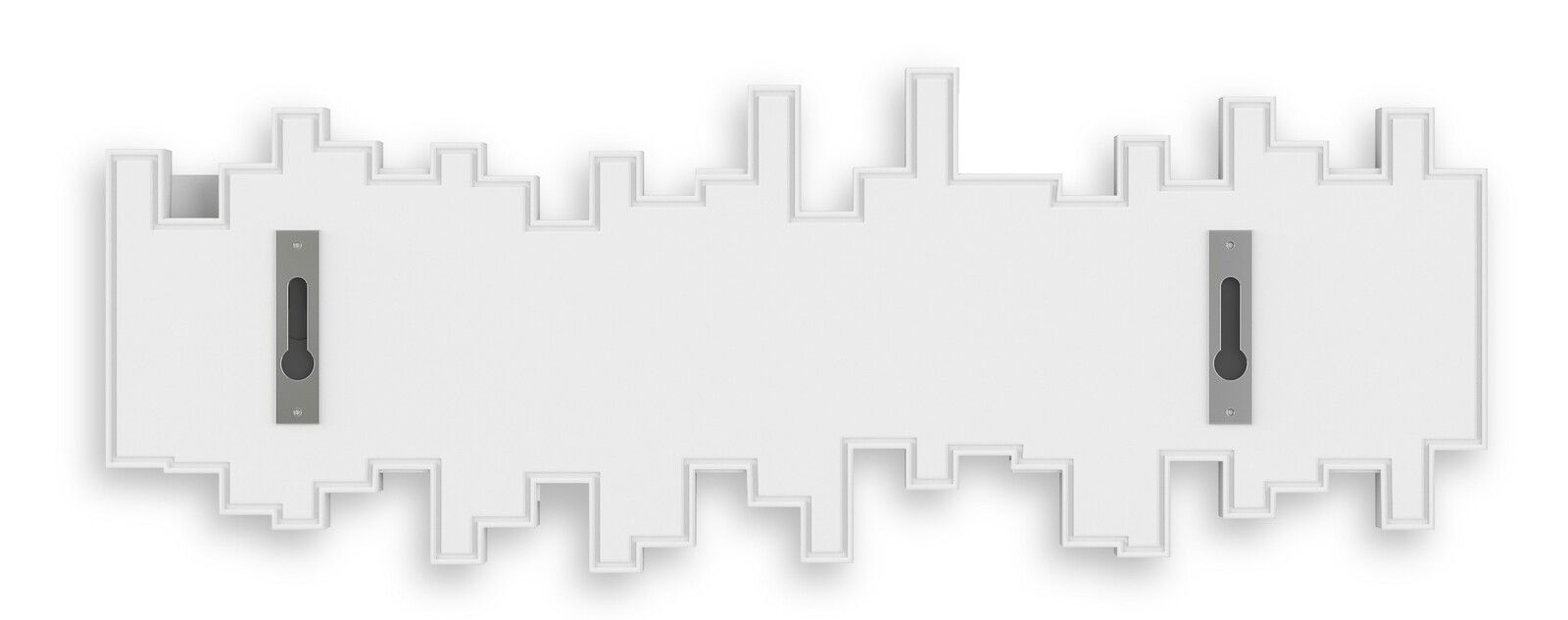 Moderne Wandgarderobe in Form einer stilisierten Skyline, Vorderansicht