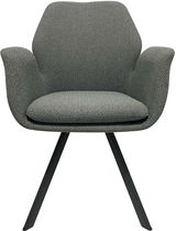 Moderner grauer Sessel mit Armlehnen und schwarzem Metallgestell, Frontalansicht