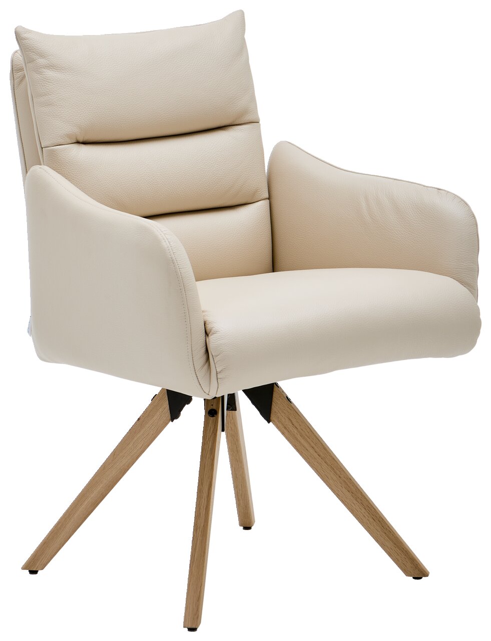 Welnova Armlehnstuhl HUDSON Beiger Armlehnstuhl mit gepolstertem Sitz und Rückenlehne, auf vier Holzbeinen, seitliche Perspektive