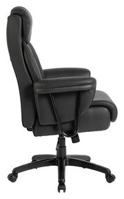 Schwarzer Chefsessel aus Leder, Seitenansicht