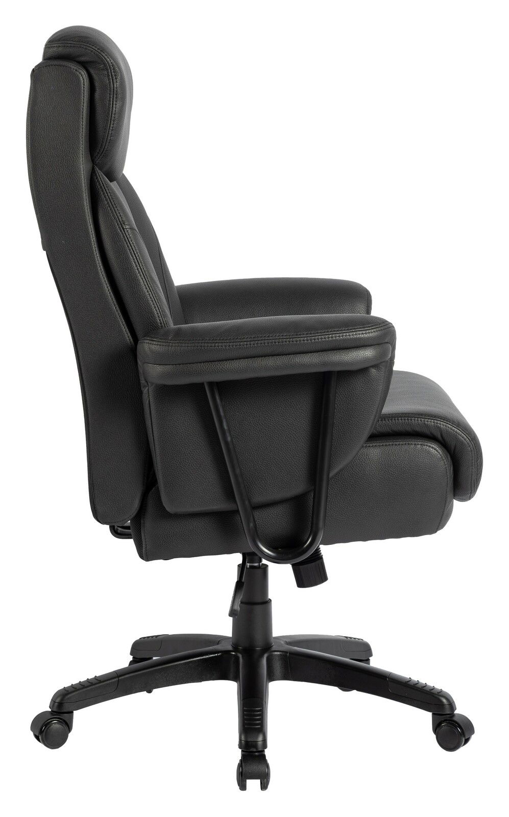 Schwarzer Chefsessel aus Leder, Seitenansicht