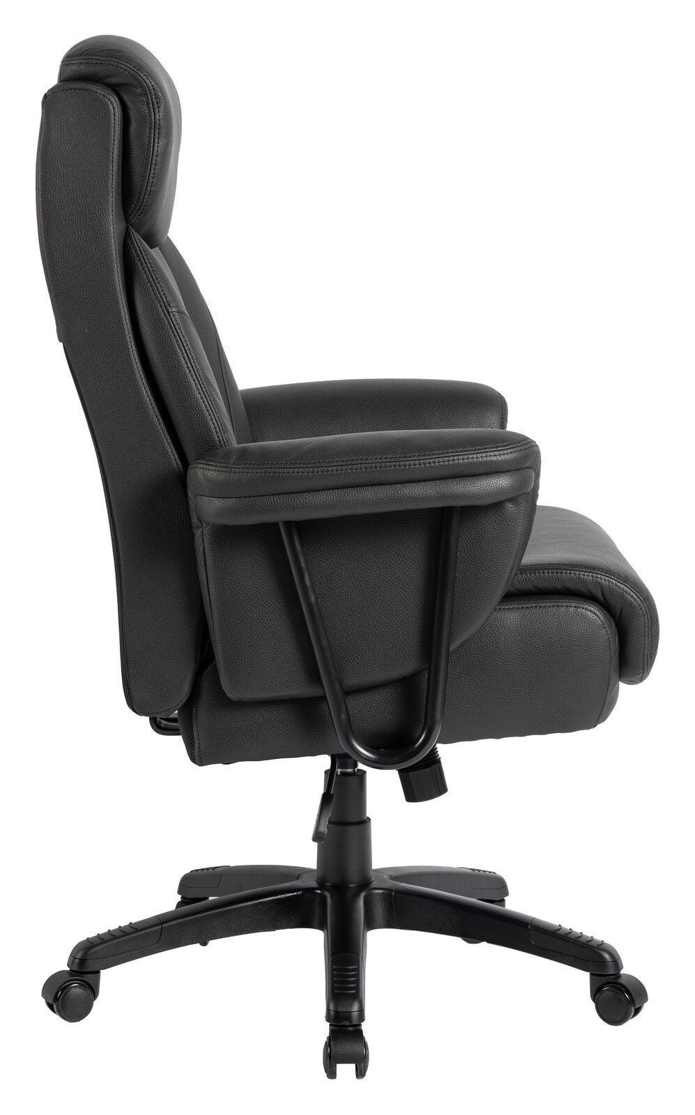 Schwarzer Chefsessel aus Leder, Seitenansicht