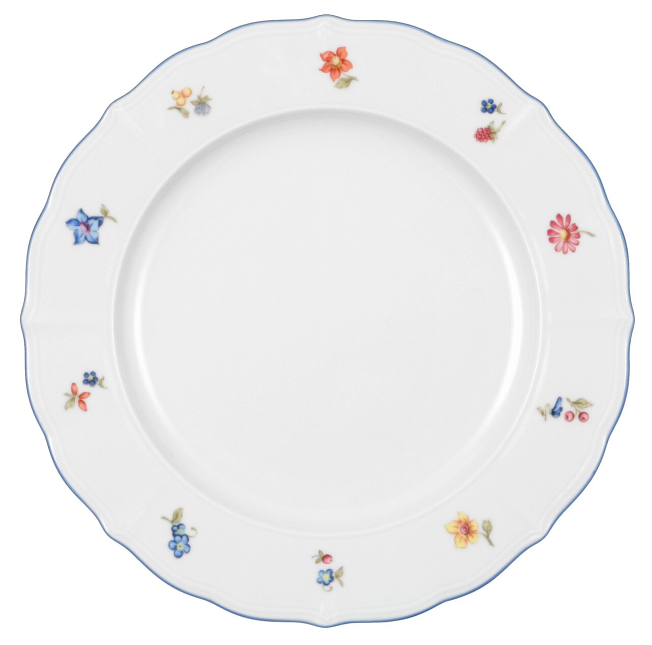 Seltmann Weiden Speiseteller SONATE NOSTALGIE Weißer Speiseteller Sonate 26cm mit buntem Blumenmuster, von oben betrachtet.