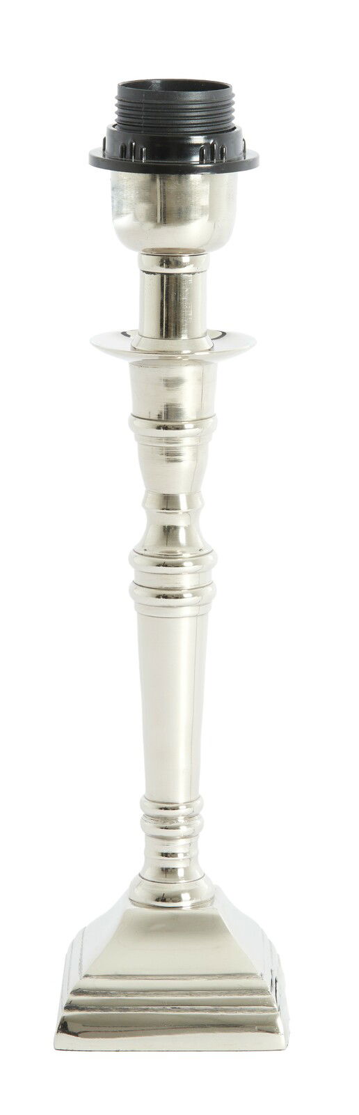 Eleganter Lampenfuß aus Nickel, 25 cm hoch, frontal abgebildet mit klassischem Design.