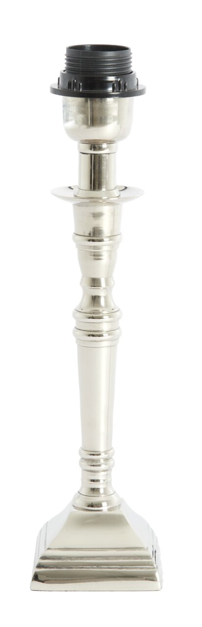 Eleganter Lampenfuß aus Nickel, 25 cm hoch, frontal abgebildet mit klassischem Design.