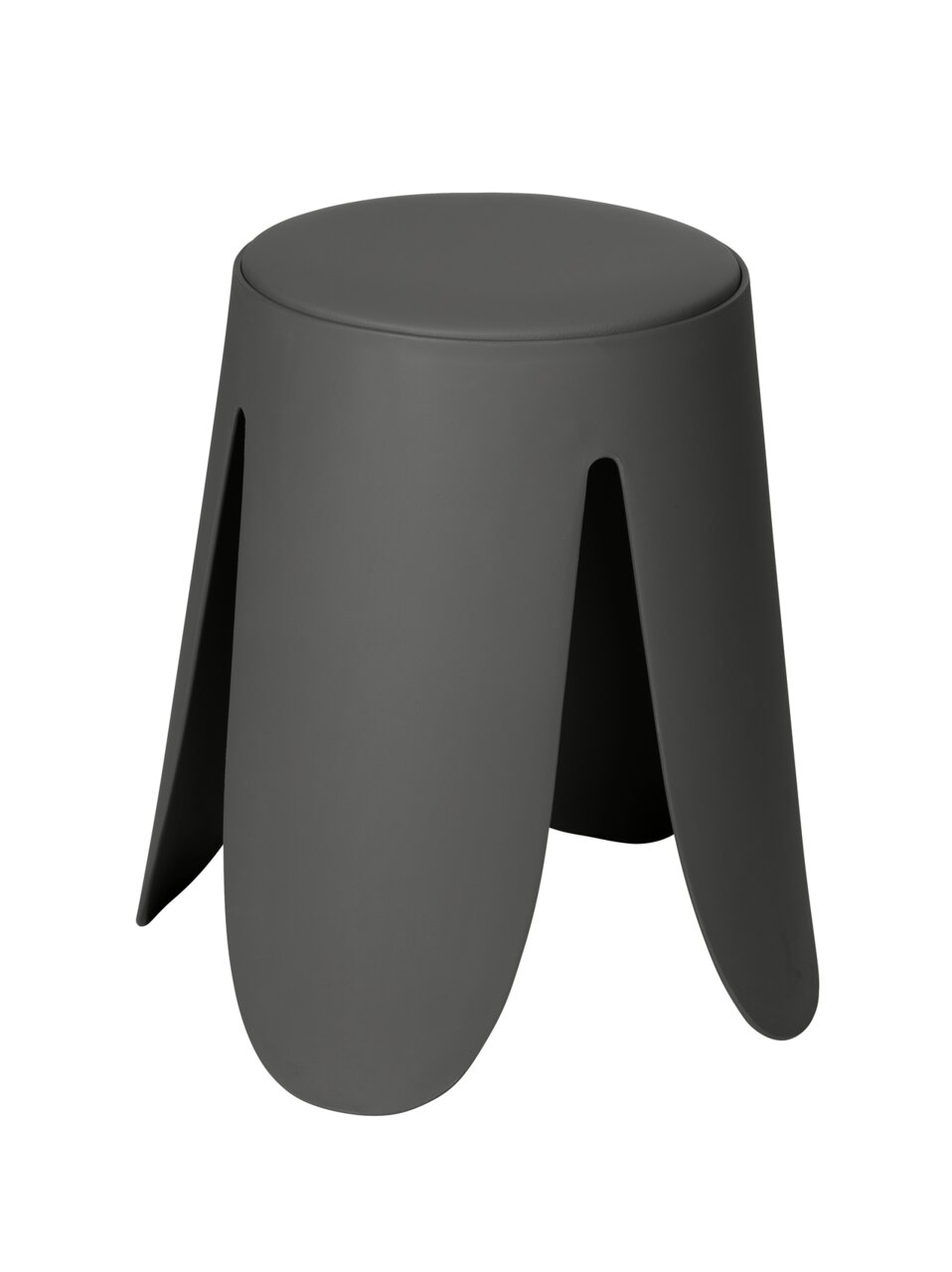 Moderne antracietkleurige poef Comiso met matte afwerking, zijaanzicht