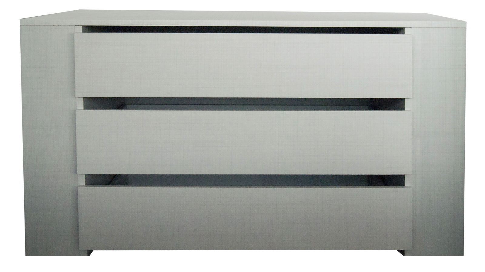 Frontansicht eines modernen, grauen Schubkasteneinsatzes mit drei Schubladen.