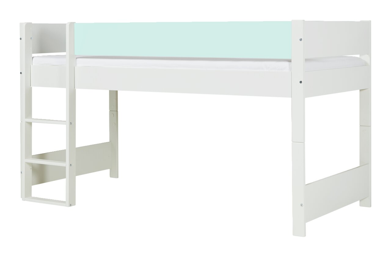 Stylife 3/4 Absturzsicherung WOOBIE Weißes Hochbett mit Absturzsicherung und integrierter Leiter, seitliche Perspektive