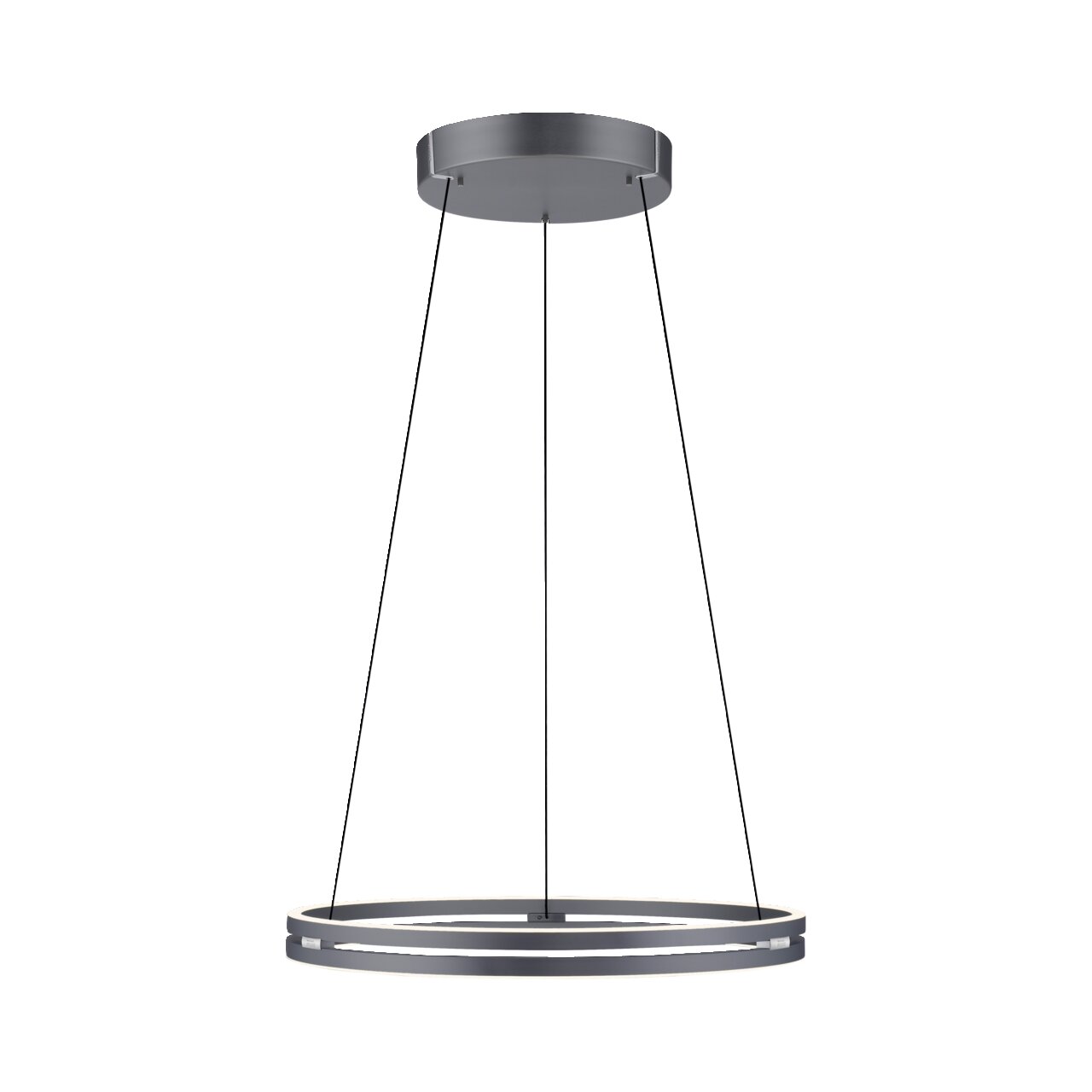 Moderne Pendelleuchte PURE-E-LOOP von Paul Neuhaus in schwarzem Design, seitliche Perspektive.