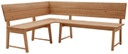 Eckbank aus Holz in L-Form, seitliche Perspektive