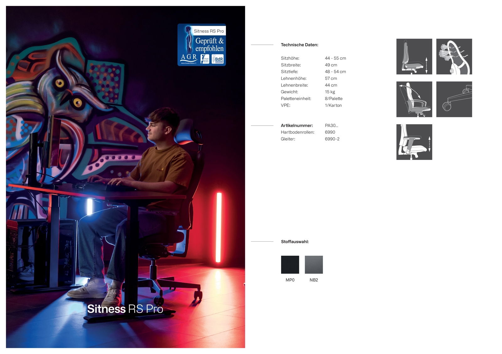 Gaming-Stuhl in einem modernen Setup mit einem jungen Mann, der vor einem Schreibtisch sitzt. Perspektive von der Seite.
