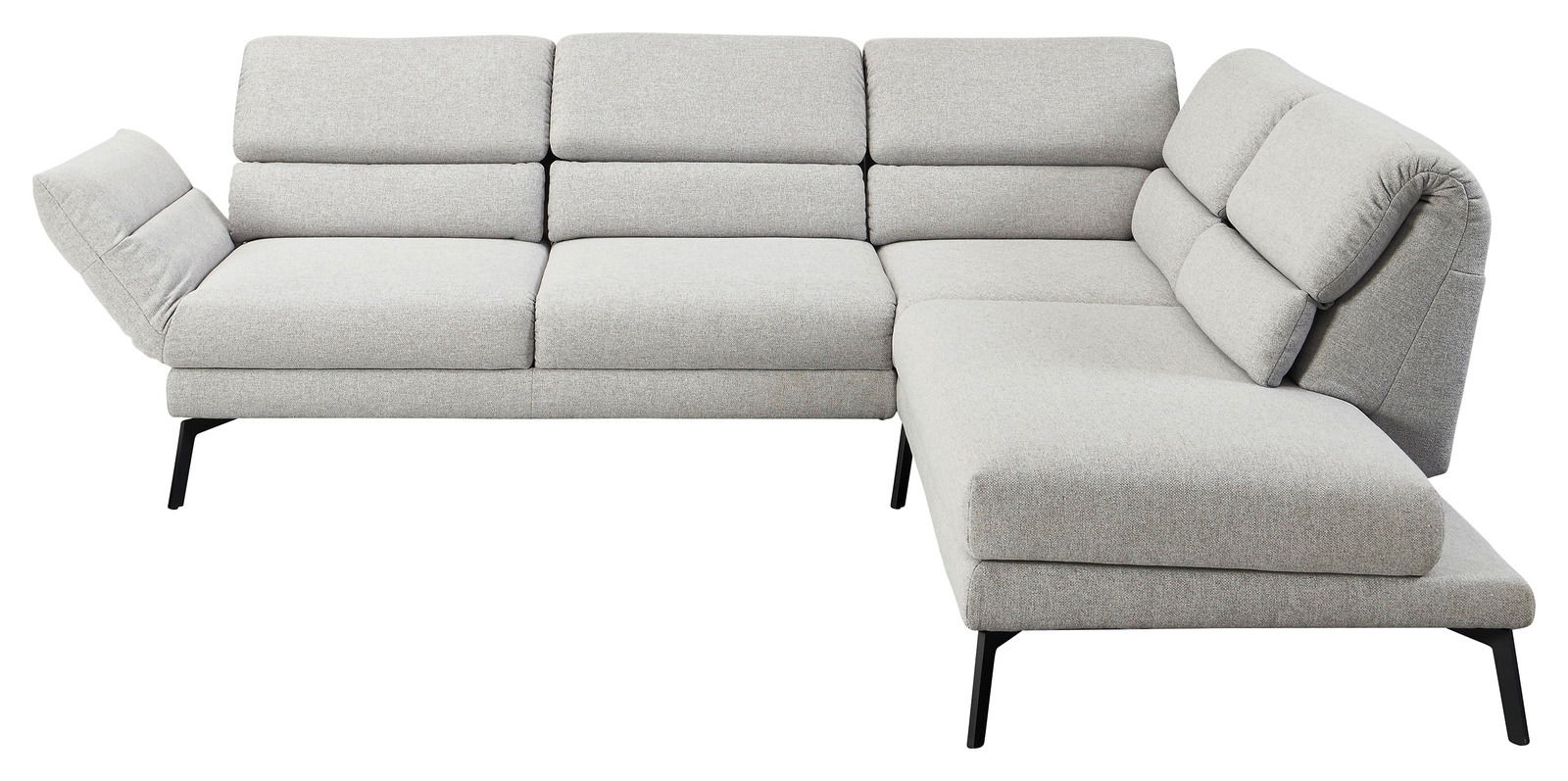 Ecksofa Dieter Knoll COSIO in hellgrauem Stoff, moderne L-Form mit verstellbarer Rückenlehne, seitliche Perspektive