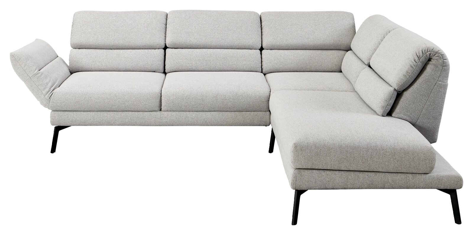Ecksofa Dieter Knoll COSIO in hellgrauem Stoff, moderne L-Form mit verstellbarer Rückenlehne, seitliche Perspektive