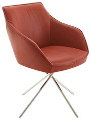 Moderner roter Sessel mit Metallbeinen, seitliche Perspektive