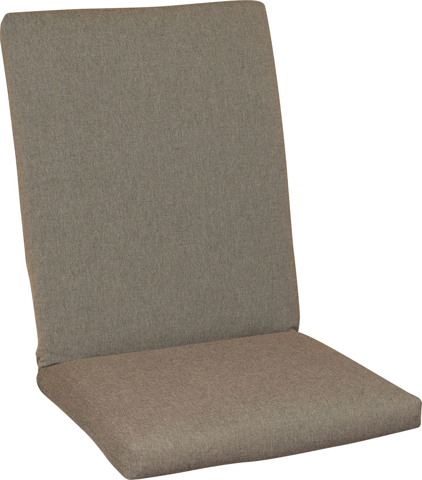 Beige Mittellehnerauflage aus Stoff, seitliche Perspektive