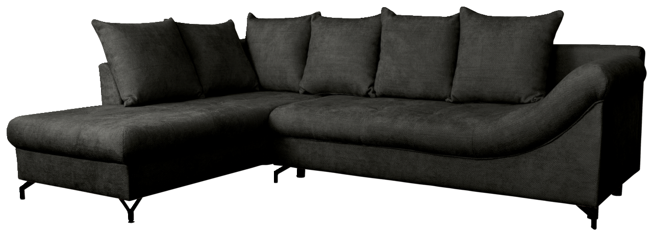 Dunkelgraue Ecksofa mit Ottomane links, Perspektive von vorne links