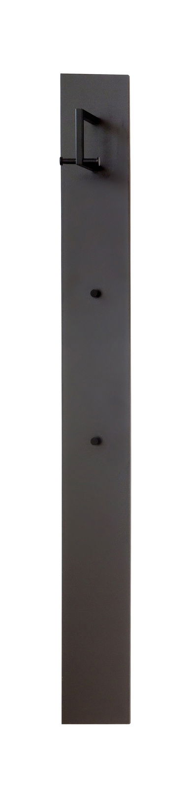 Schwarzes Garderobenpaneel mit Haken, seitliche Perspektive