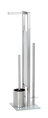 Edelstahl Stand WC-Garnitur mit Toilettenbürste und Papierhalter, seitliche Perspektive